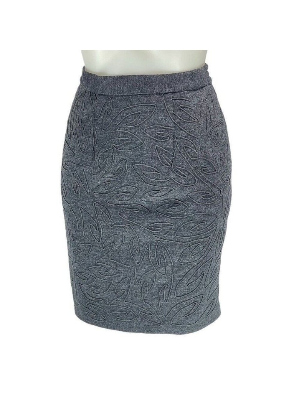 Carmen Marc Valvo Womens Grey Textured Pencil Skirt Size 4P Wool Blend Floral De